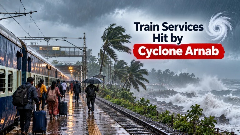 चक्रवात अर्नब से प्रभावित ट्रेन सेवाएँ: 20 ट्रेनें रद्द, दो दक्षिणbound एक्सप्रेस ट्रेनों का मार्ग बदला गया